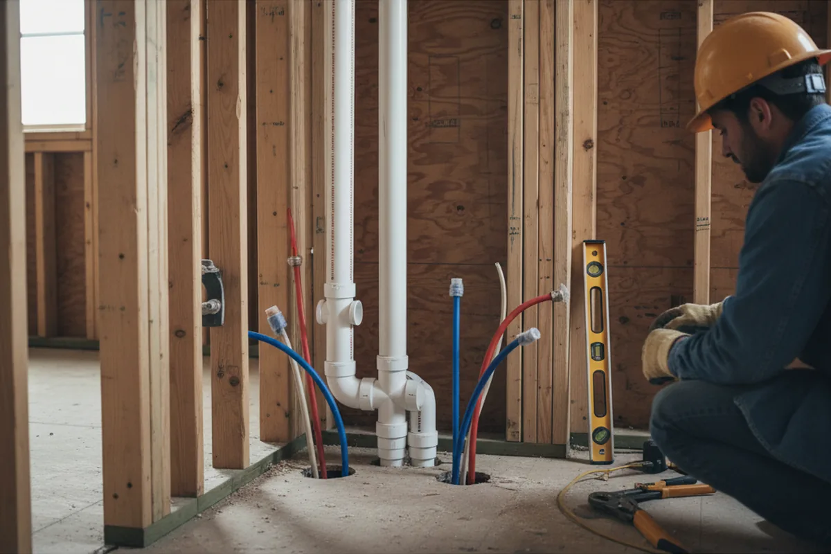 Drain and supply rough-in during Sump Pump Repair in San Jacinto